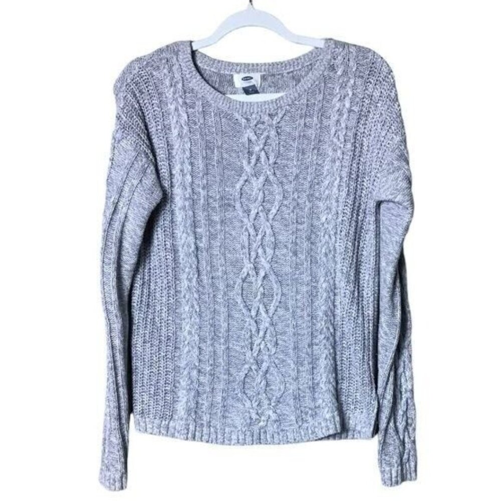 Old Navy Womens Cable‎ Knit Sweater Medium Cottagcore Grey Long Sleeve